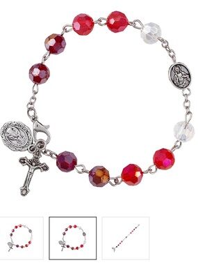 Sacred Heart multicolor Red Crystal Rosary Bracelet with Cross charm Easter gift